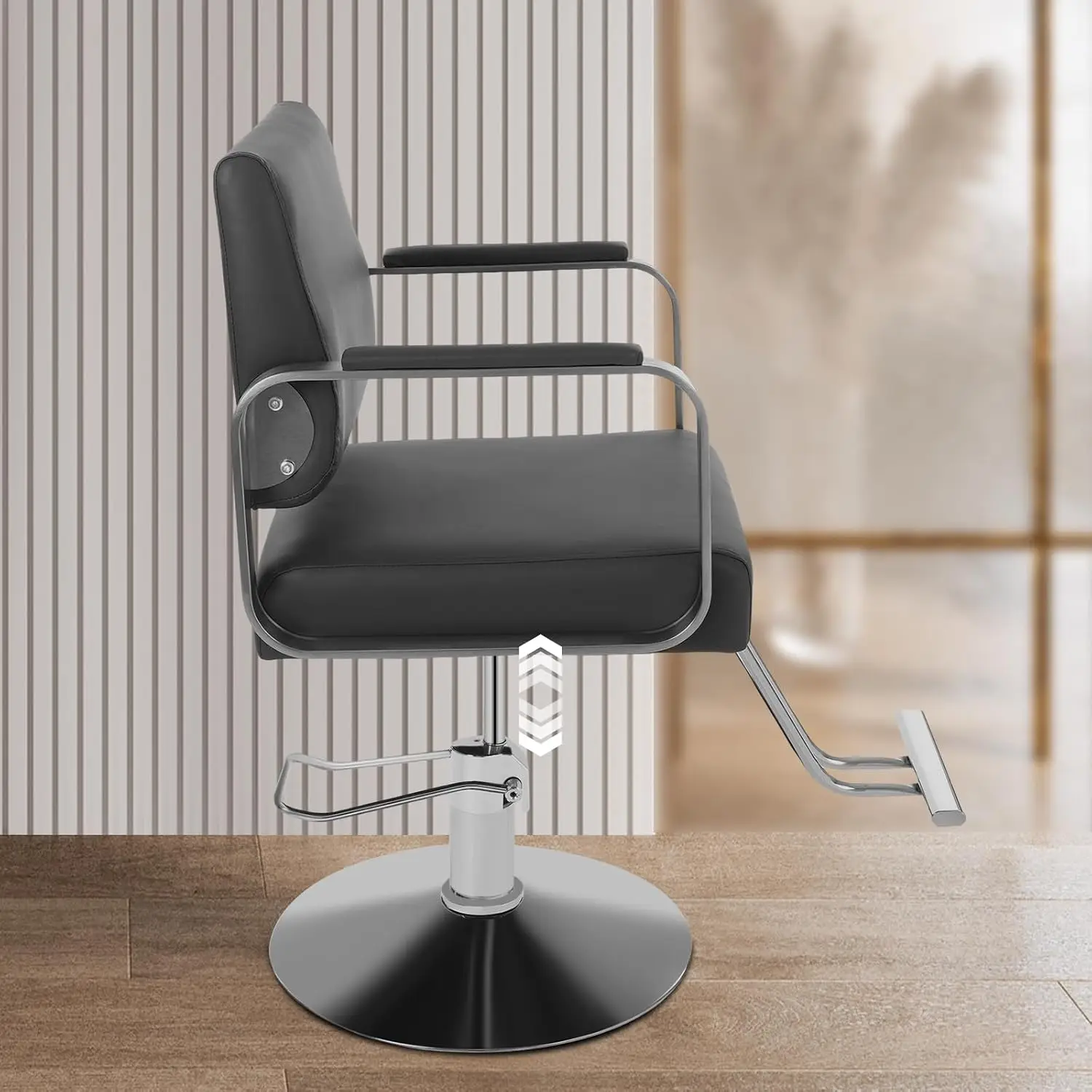 360° Rotating Hydraulic Barber Chair, Adjustable Height PU Cushion & Footrest, Hair Salon Beauty Spa, Black Silver, Customized