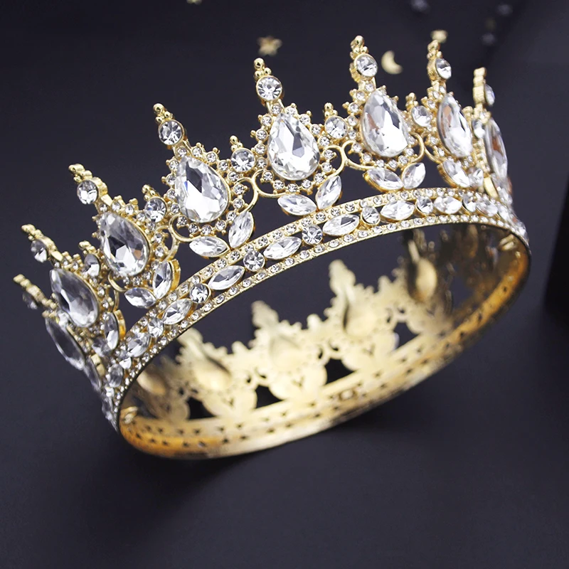 Baroque Round Diadem Royal Queen King Tiaras and Crowns Bridal Wedding Dress Crown Jewelry Accessories