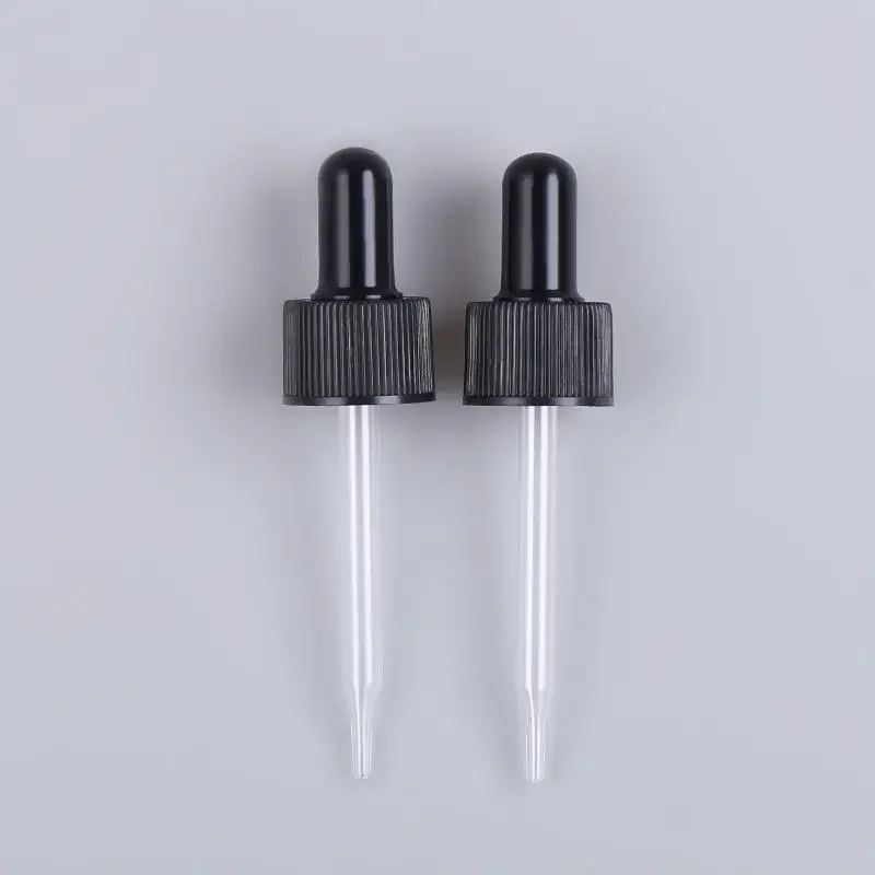 Bottiglia di plastica in vetro Tinture per essenza di olio con testa di colla Tappo a vite in plastica nera Contagocce per olio essenziale per bottiglia di vetro boston