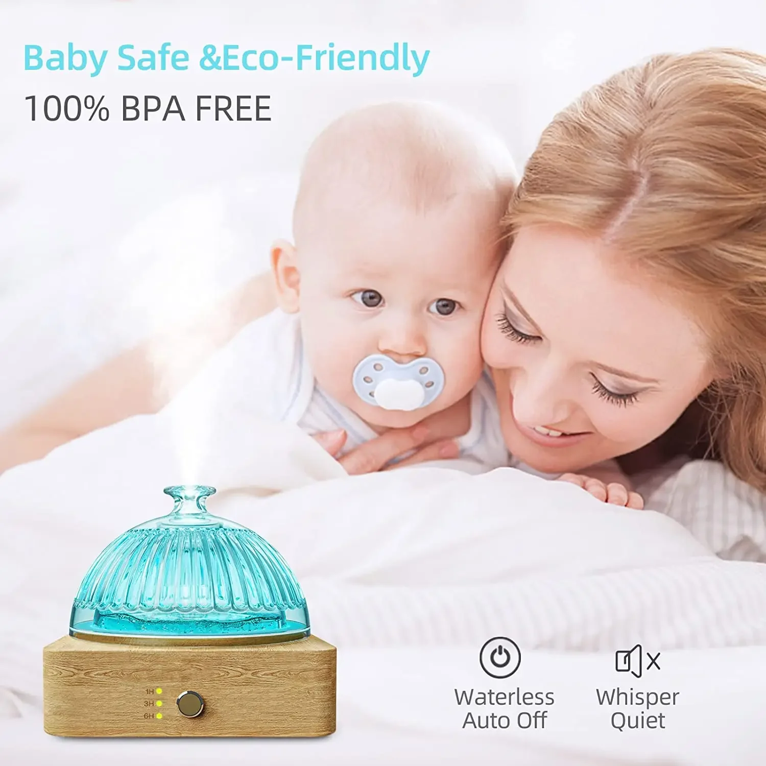 Diffusore di oli essenziali in vetro Base in legno Diffusori di aromi ad ultrasuoni in vetro da 200 ml con timer Spegnimento automatico senza acqua per l'home office