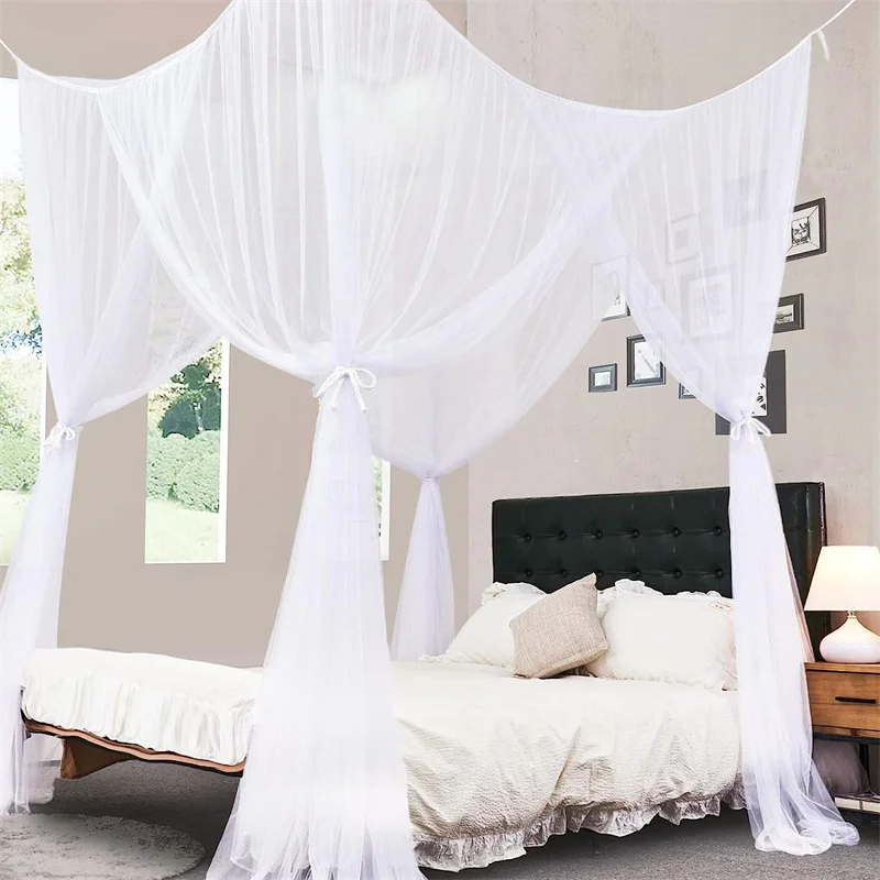 Four-Door Big Mosquito Net Canopy - King/Queen Double Bed Size, Elegant White Color Luxurious Palace Netting Prevent Insect