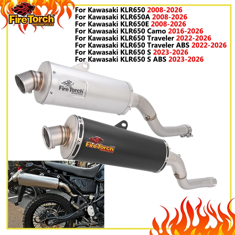 Slip On For KAWASAKI KLR 650 KLR650 S/ABS 2008 - 2026 Motorcycle Exhaust System Escape Moto Modify Mid Link Pipe With Muffler