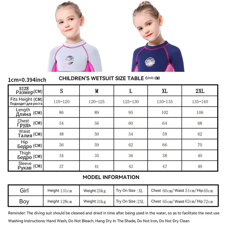 Children's Wetsuit Girl's Long-Sleeved 3MM Neoprene One-Piece Warm Swimsuit Diving Swimming Snorkeling Sunscreen Surfing Suit