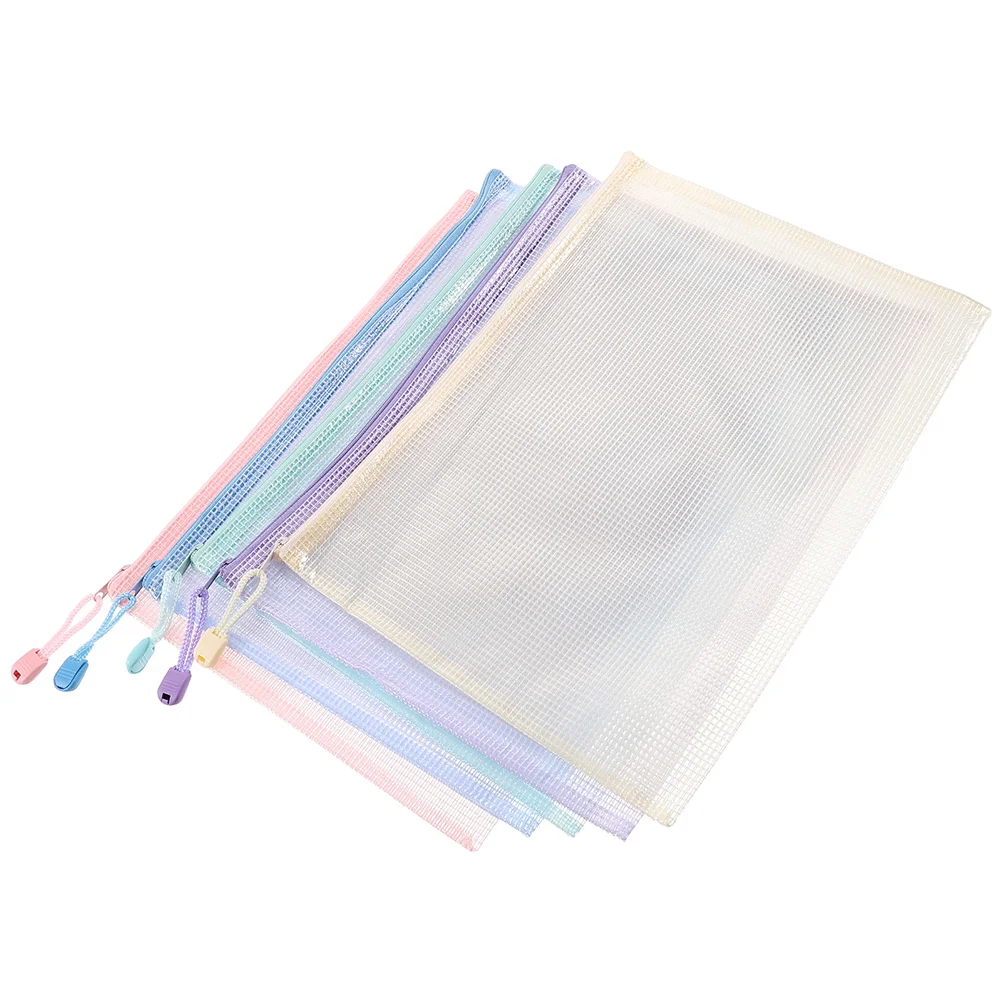 5 Pcs Information Bag Pouch Student Mesh Pouches with Zipper Testing Paper File