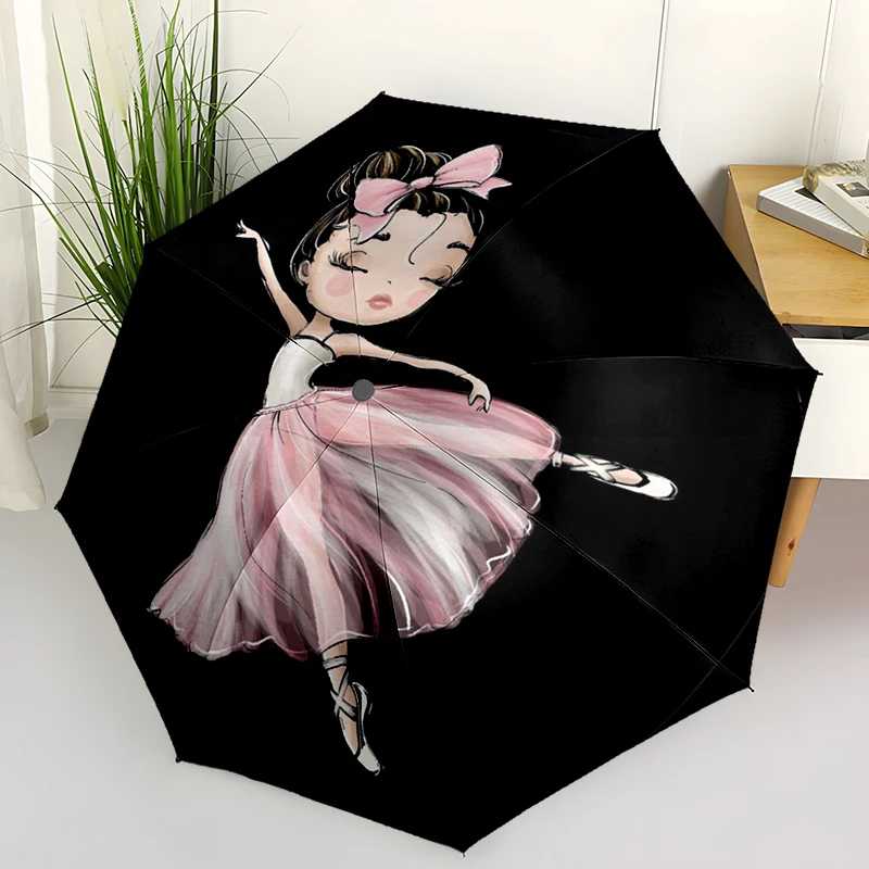 1PC Ballet Dancer Folding Umbrella Fashion Auto-Open Design 8 Iron Ribs Plastic Handle Foldable Sunshade Perfect Christmas Gifts