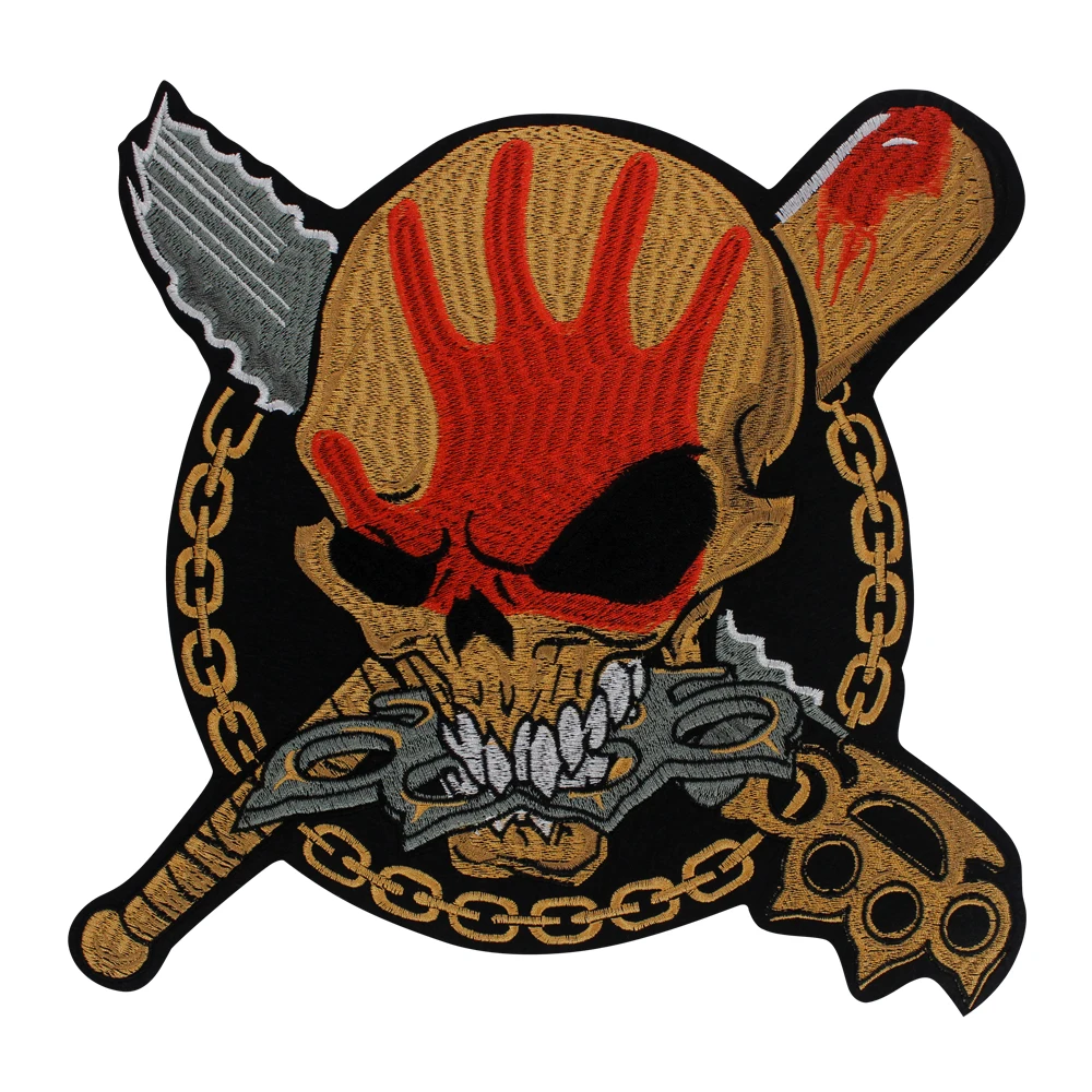 Large Skull Gun Deer Embroidery Patches Iron on TShirt Skeletons Sticker Punk Motorcycle Badge Accessories