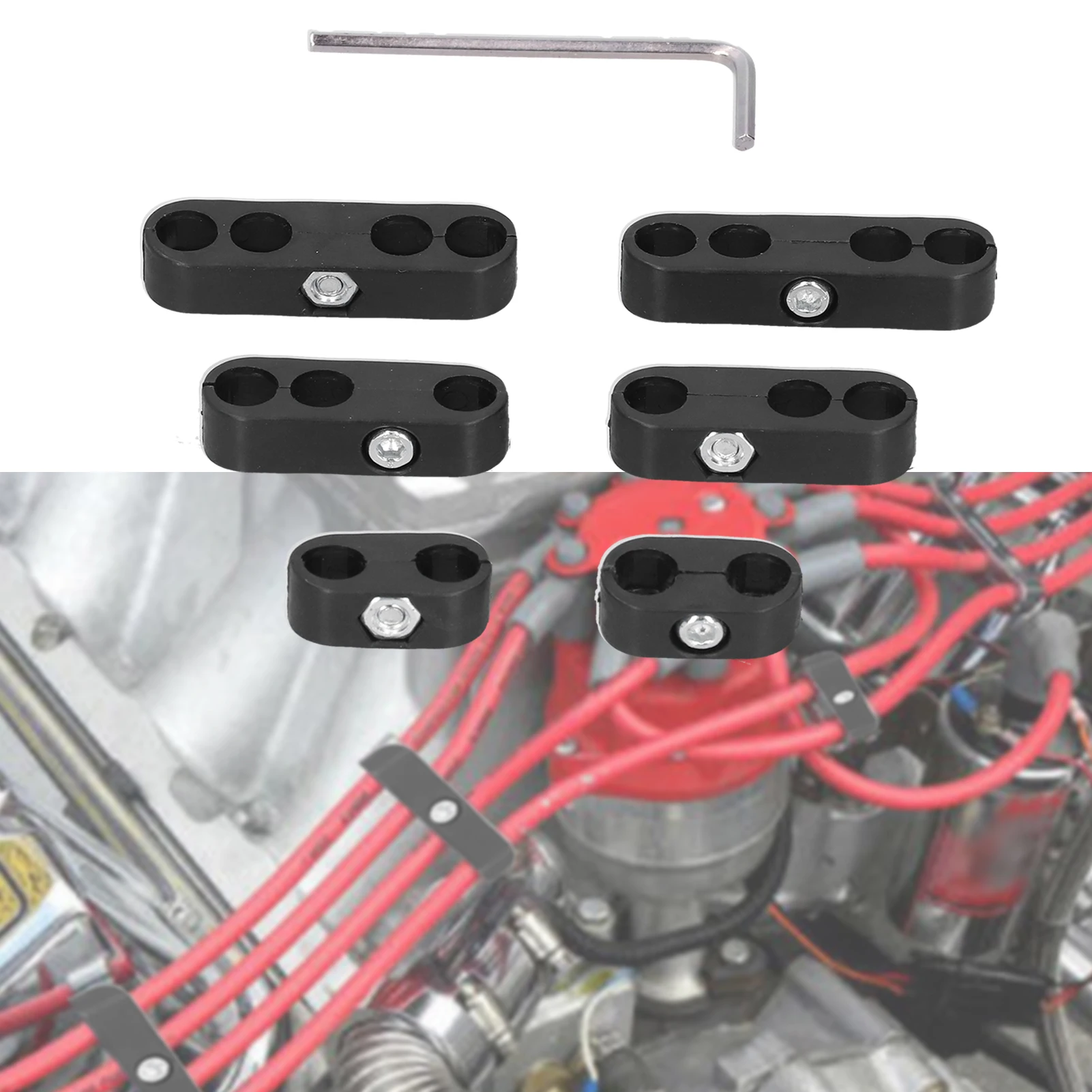 7mm/8mm Spark Plug Wire Separators Dividers Looms Kit with Wrench High Temperature Resistant Fit