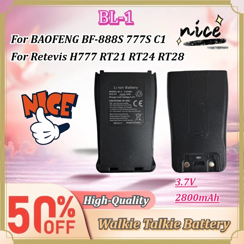 New BL-1 3.7V 2800mAh Type-C for BAOFENG BF-888S 777S C1 for Retevis H777 RT21 RT24 RT28 Walkie Talkie Rechargeable Battery