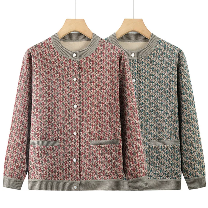 

Women's Sweater Knitting Casual Autumn Winter Woman Clothes Middle Aged Mother Cardigan Jacket Female Top Outerwear Coat M-3XL