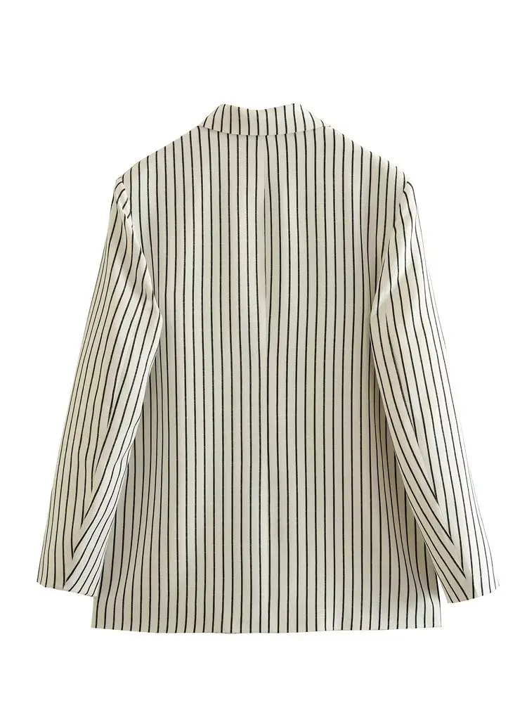 Withered British Ladies Vintage Boyfriend Stripe Blazer Women Fashion Casual Jacket
