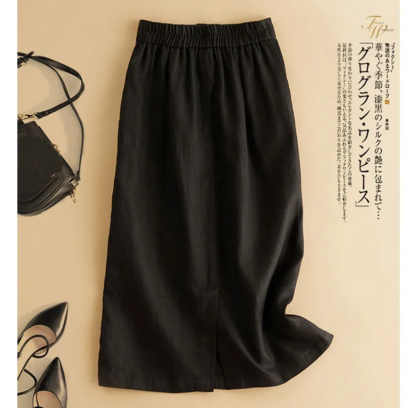 Women Summer Skirts High Waist Fashion Loose Solid Color Cotton Linen Skirt Female Casual Thin A-line Long Skirts