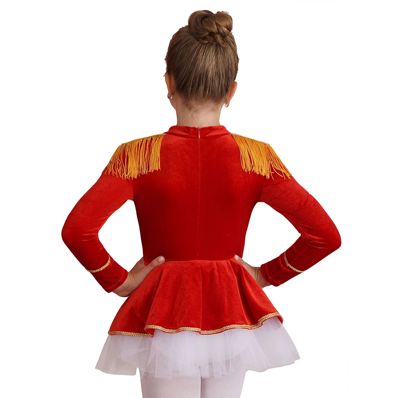 Kinder Meisjes Halloween Circus Circusdirecteur Cosplay Kostuum Lange Mouw Mesh Tutu Leotard Jurk Voor Kerstfestival Themafeest