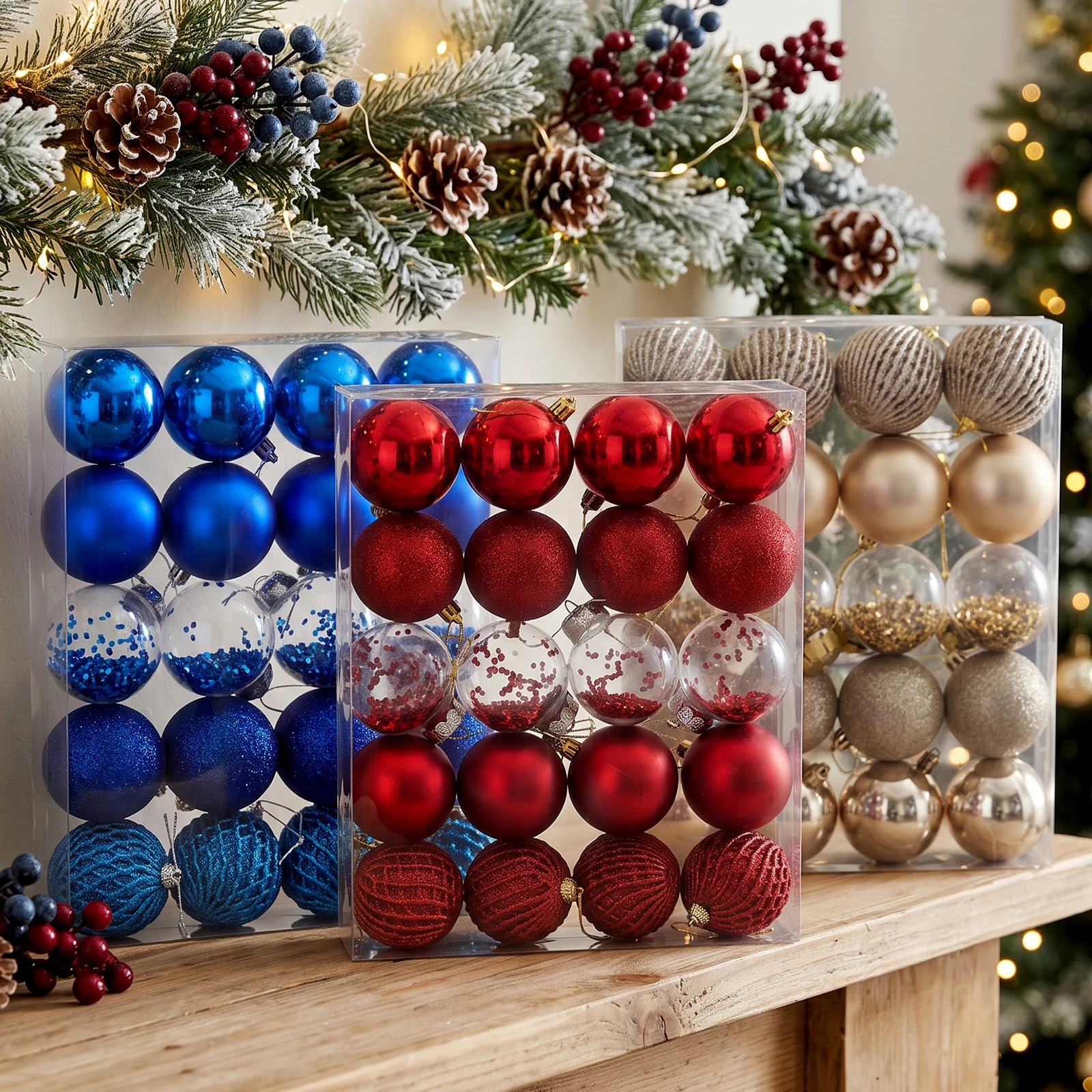 6Cm/2.36In Christmas Ball Ornaments, Shatterproof Multi-Finish Shiny Matte Glitter Clear Sequin Xmas Tree Hanging Baubles for Ho