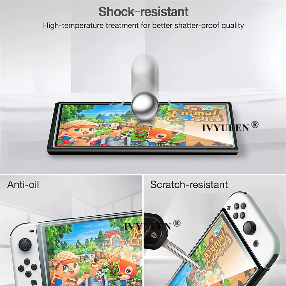 IVYUEEN 3 PCS กระจกนิรภัยป้องกันหน้าจอสำหรับ Nintendo สวิทช์ OLED คอนโซล9H Ultra Slim ป้องกันฟิล์ม2021อุปกรณ์เสริม