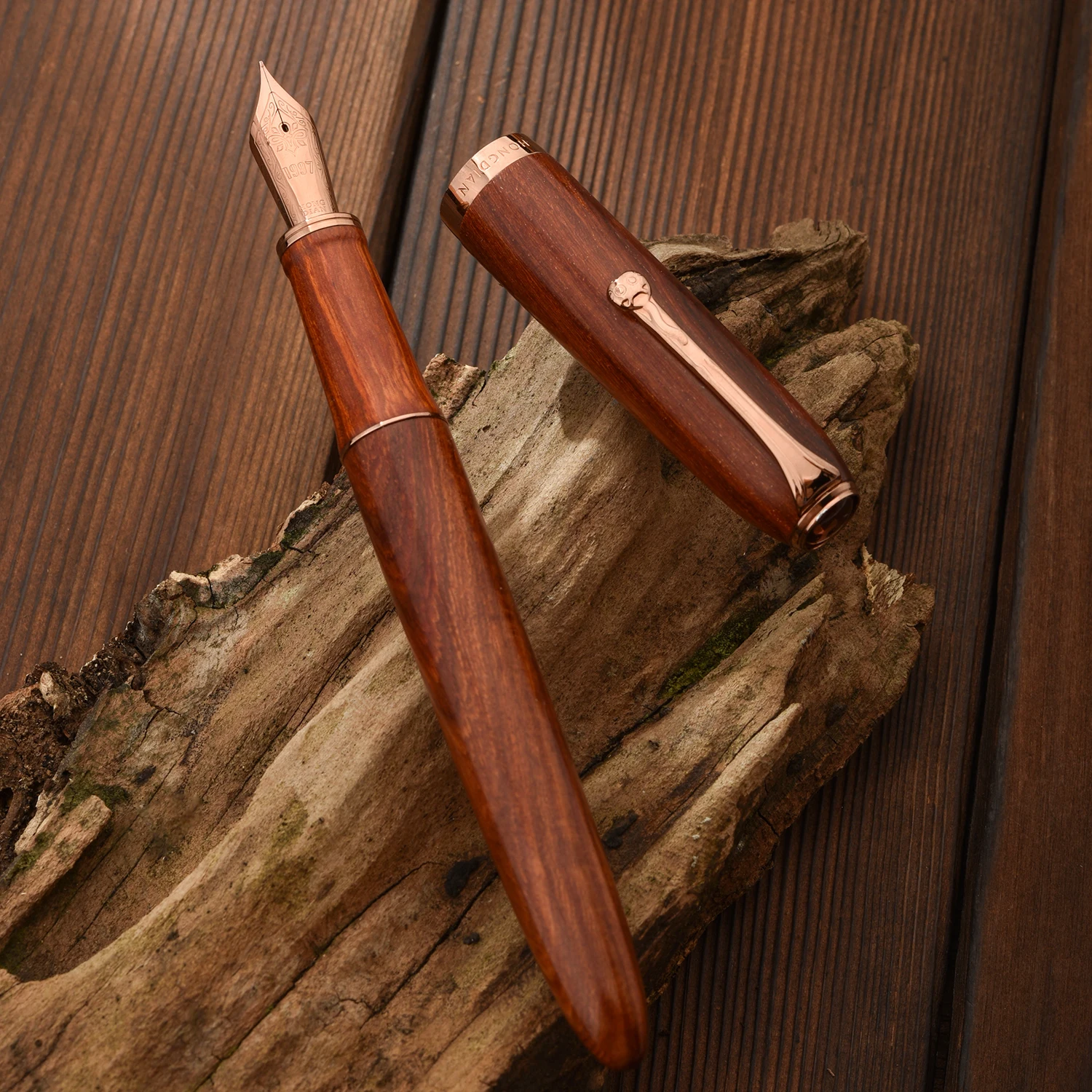 قلم حبر خشبي طبيعي من Hongdian A10 EF F Nib بني أسود مع قلم هدية للكتابة المكتبية #2