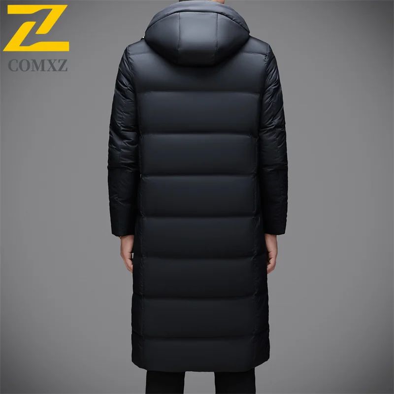 Winter Long Down Jacket Men's Brand Business Detachable Hooded White Duck Down Anti-warm Parka Male Casual Cold-proof Snow Coat