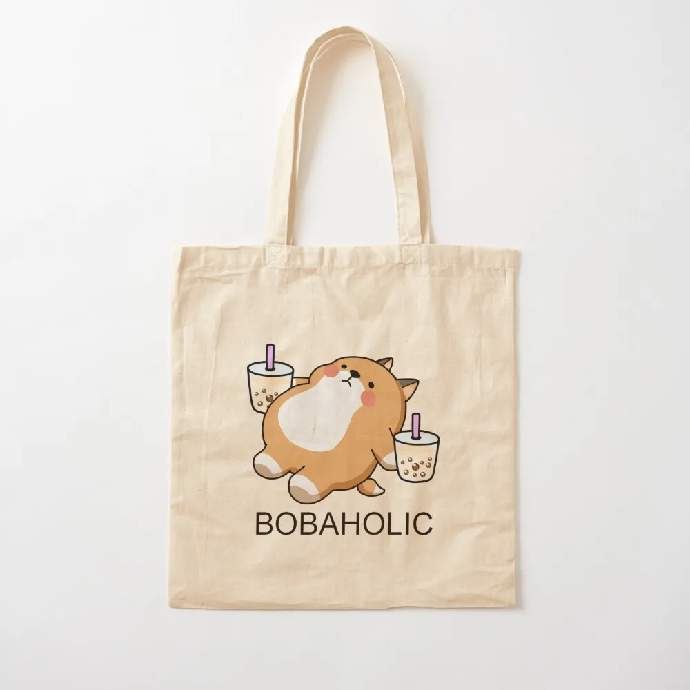 

Lazy Bobaholic Shiba Loves Boba! Tote Bag shopping trolley bag female bag Canvas Tote