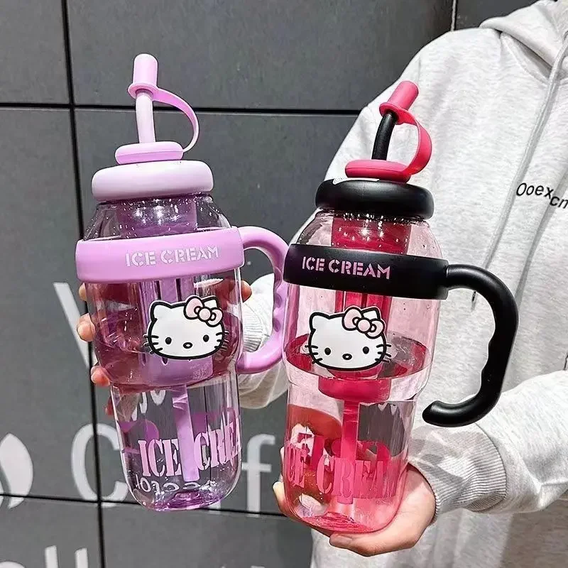 1300ML Sanrio Water Cup Hello Kitty  Anime Straw Cup Cartoon Cute Large Capacity Outdoor Activities Portable Tea Separation