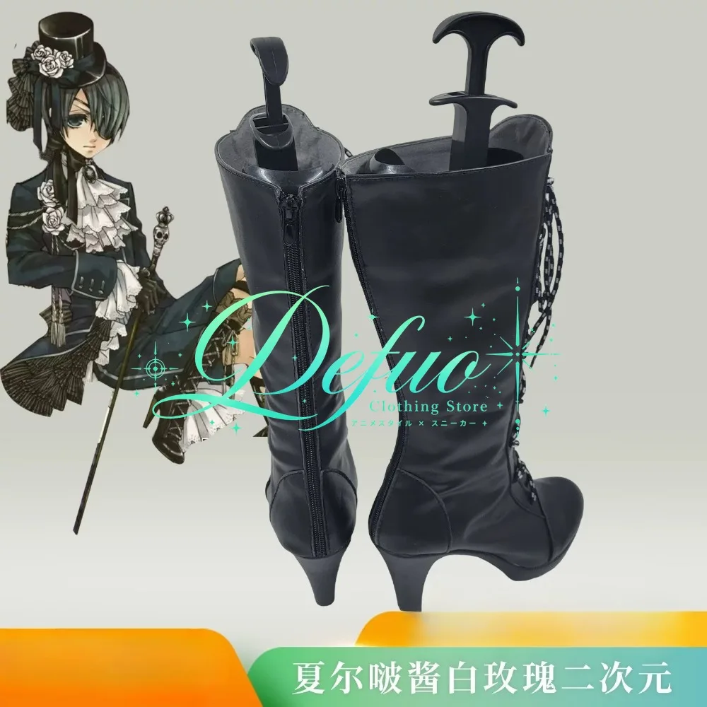 Anime Black Butler White Rose Role Playing Shoes Boots Custom PU Leather Shoes Halloween Party Costume Girl
