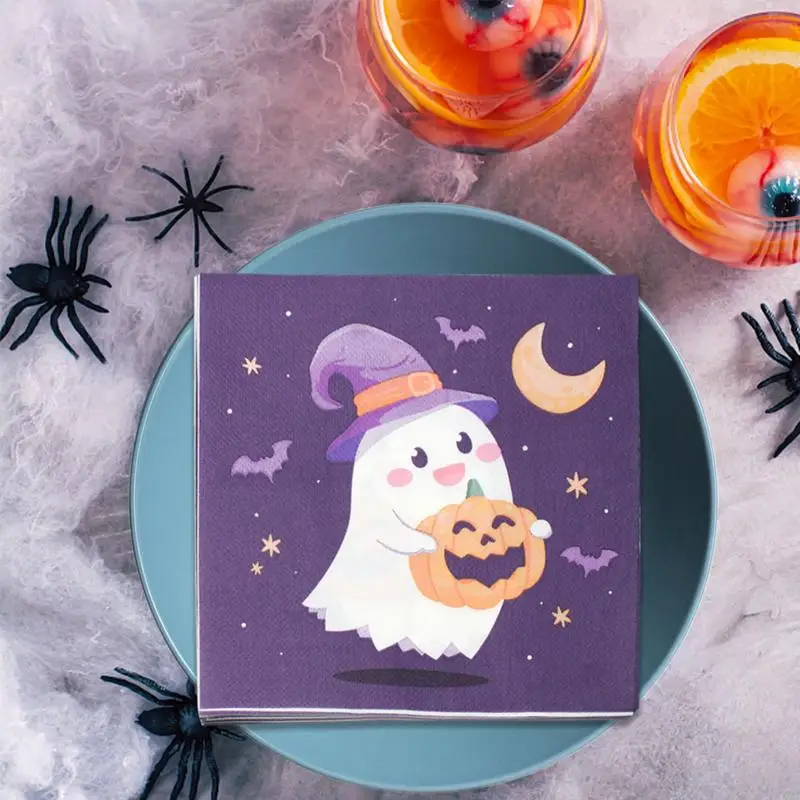 Halloween Party Napkins 20X Ghost With Pumpkin Paper Towels Halloween Table Decoration 6.5X6.5Inch Decorative Dessert Dinner