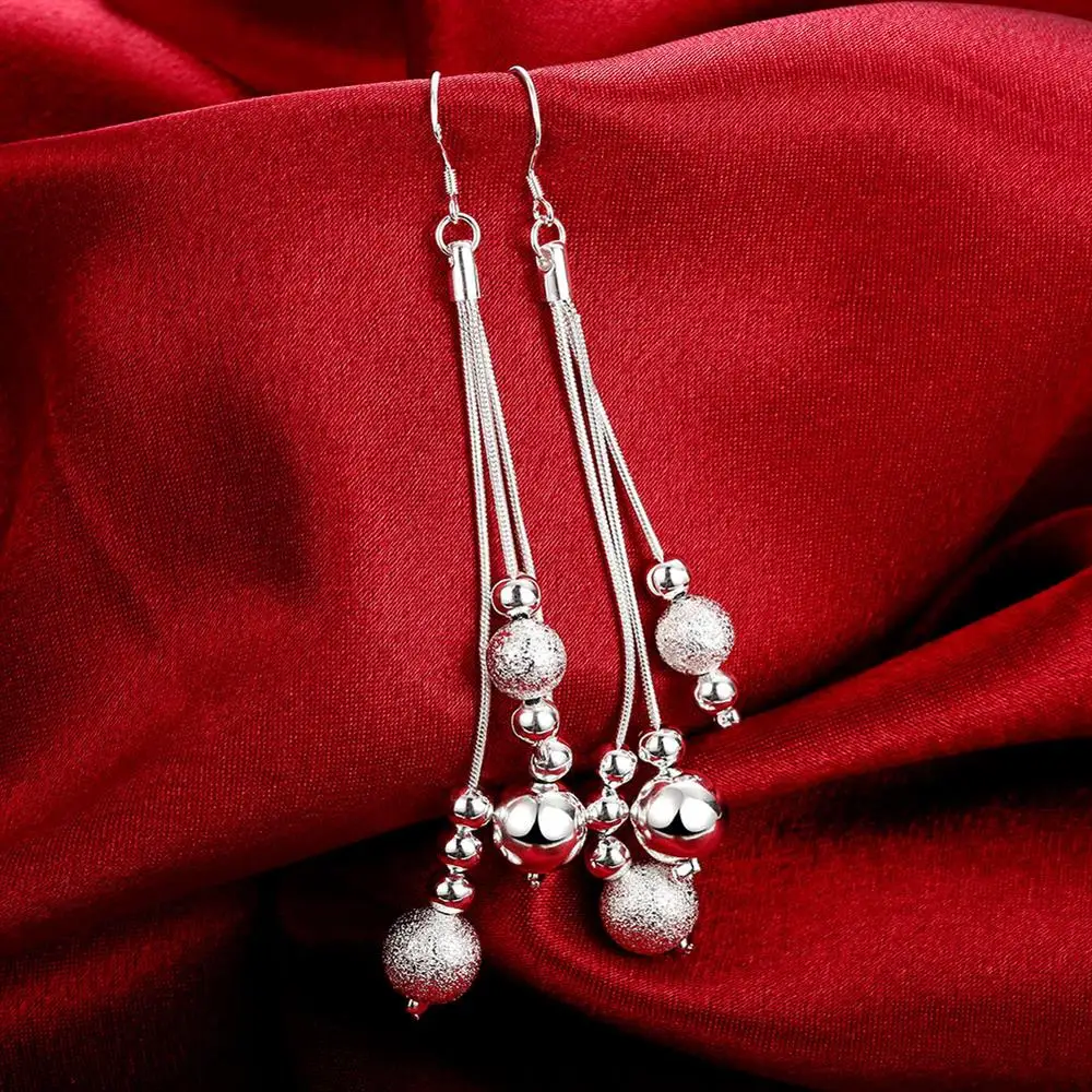 

New Jewelry 925 Sterling Silver Earring High Quality Fashion Woman Tassel Bead Drop Earrings Holiday Gifts