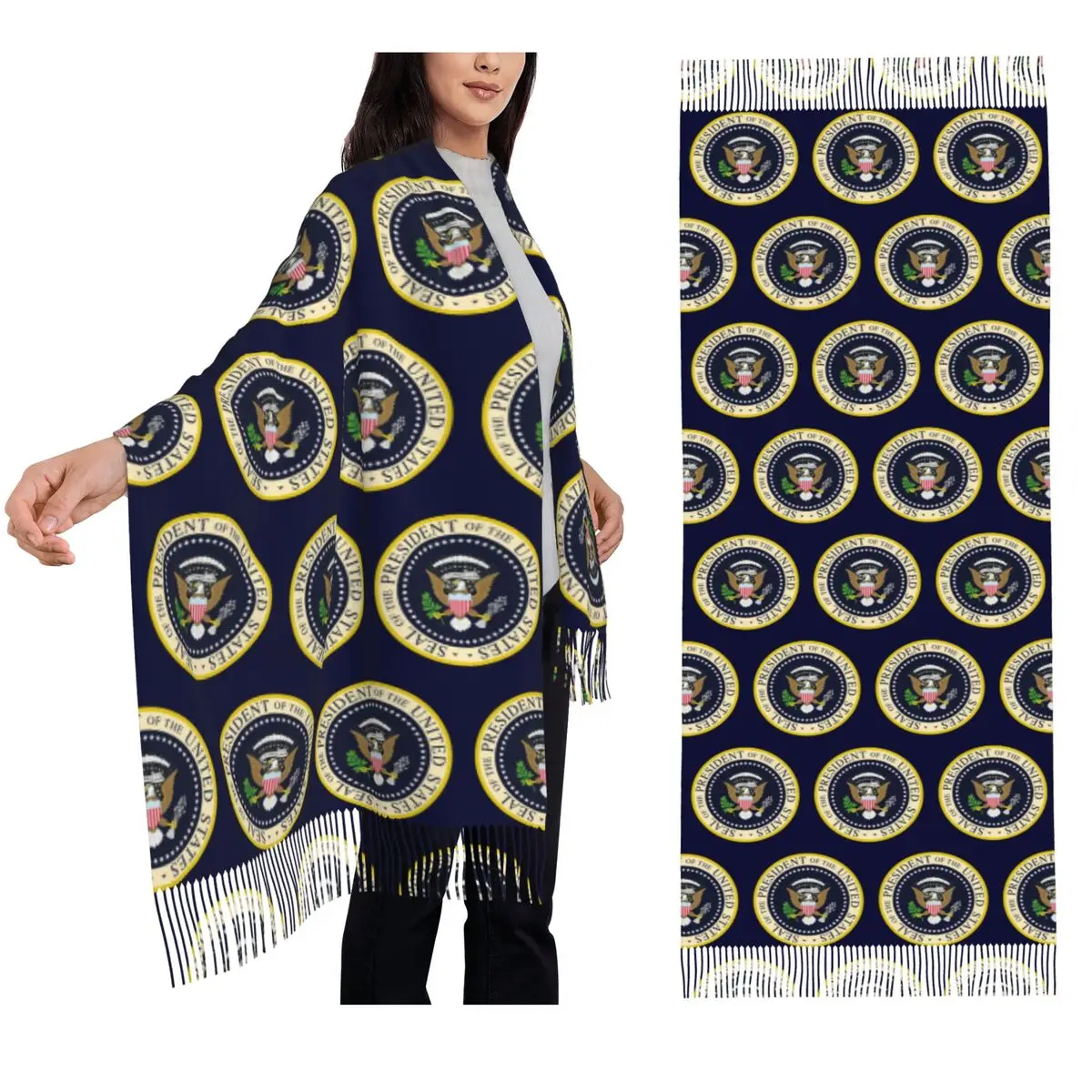 

Seal Of The President Of The United States Us Usa Scarf Tassel Scarves for Women Shawls and Wraps Long Fall Winter Shawl Wrap