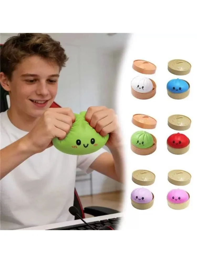 Simulatie Voedsel Dumpling Squishy Squeeze Ball Kleurrijk Zintuiglijk Fidget Speelgoed met Stoomboot voor Stressverlichting Thuis Desktop Decor Cadeau - afbeelding 2