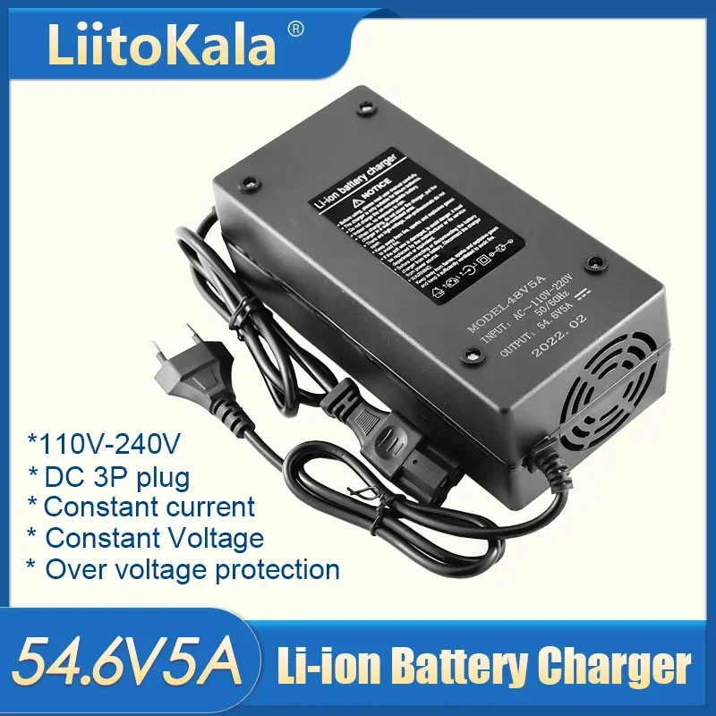 LiitoKala 13S-48V5A akumulator litowo-jonowy ładowarka 5.5*2.1mm uniwersalna 54.6V 5A Adapter do zasilacza DC