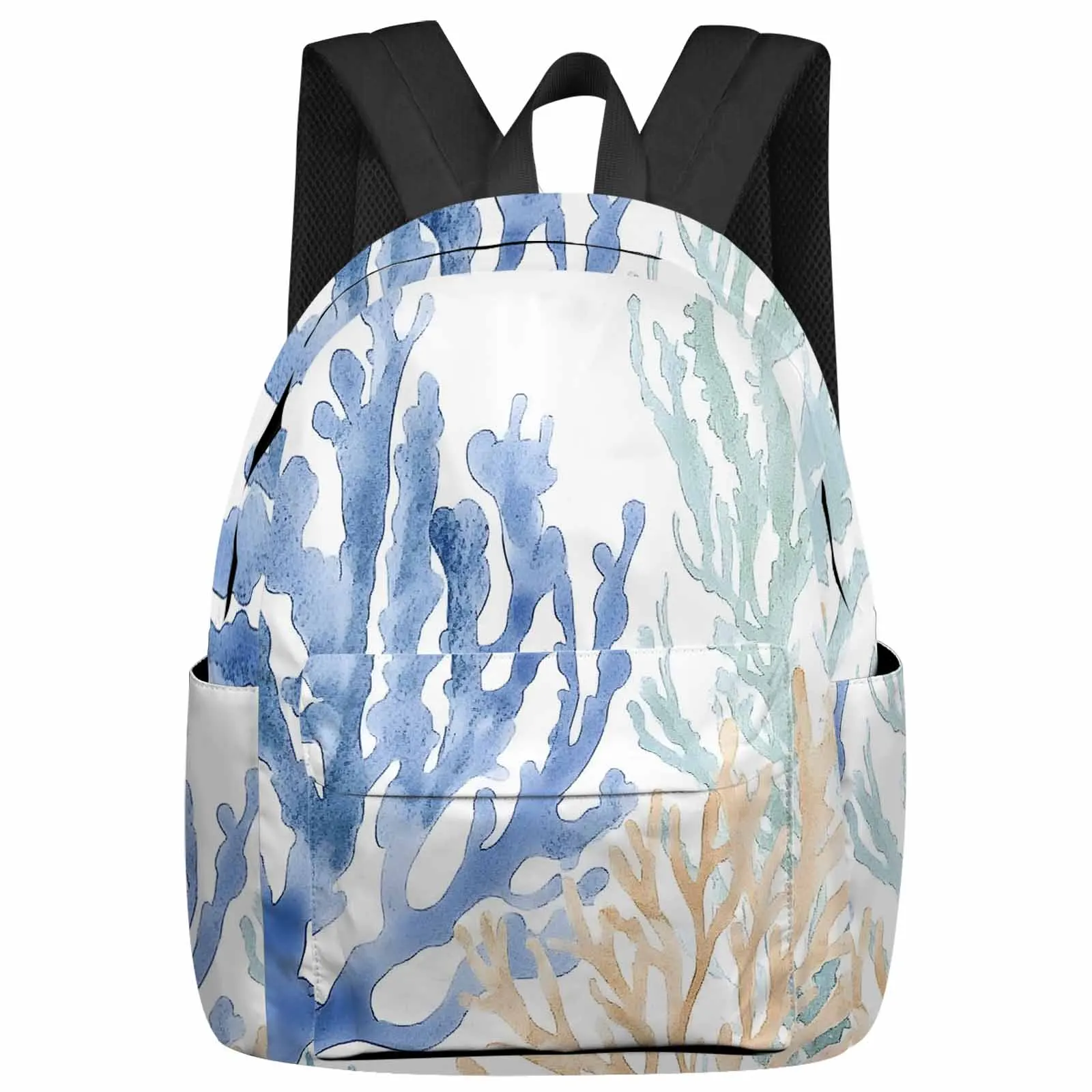 

Blue Watercolor Coral Backpack School Bags for Teenagers Students Laptop Bag Women's Casual Travel Backpack
