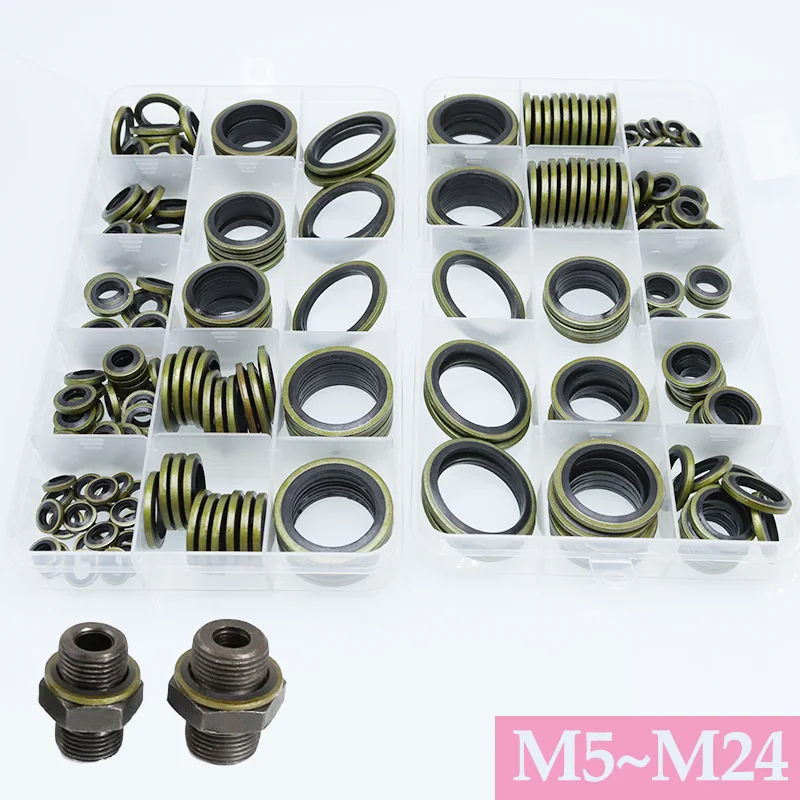 

Seal Washer M5 M6 M8 M10 M12 M14 M16 M18 20 M24 Bonded Metal Rubber Gasket Oil -resistant Oil Drain Bolt Plug Sealing O Ring Kit
