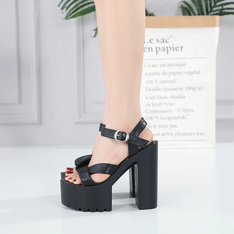 Luxury Sandals Women Designers New summer.Style Women\'s Sandals with 15cm Square Heel and Fish-mouth Design Platform Sandals