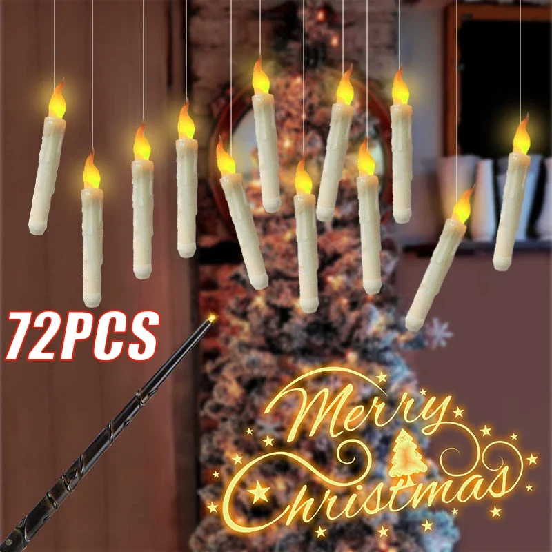 

Magical Floating LED Candles with Magic Wand Remote Control Candle Lights Flameless Taper Electronic Candle Christmas Decoration