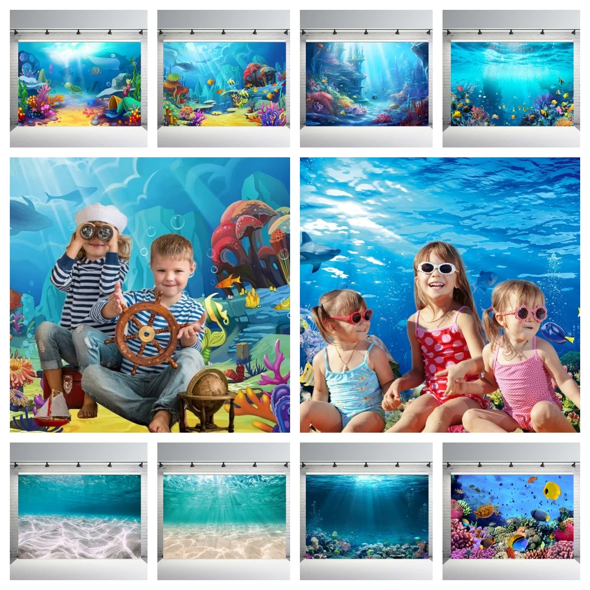 Underwater World Seabed Backdrop Ocean Undersea Fish Coral Blue Water Sunlight Aquarium Decor Birthday Photography Background