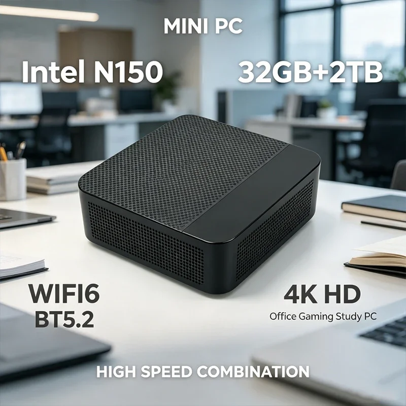 Intel Core N150 Mini PC 16GB+2TB SSD Ultra Small Desktop Computer WIFI 6 Bluetooth Mini Computer Business Home Game Windows 11