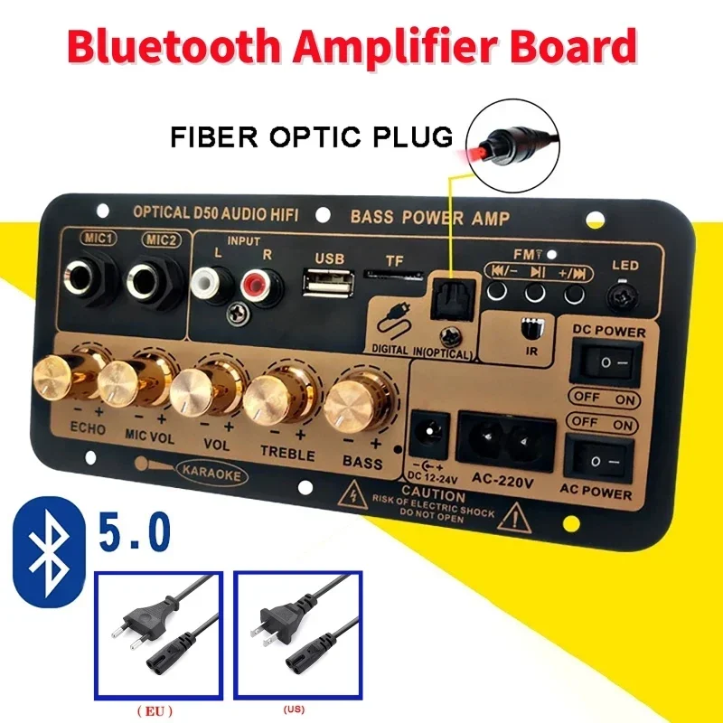 

Плата усилителя с оптическим аудио Bluetooth AMP USB FM радио TF плеер DIY аудио сабвуфер черный для дома автомобиля 12 в-24 в 110 В/220 В