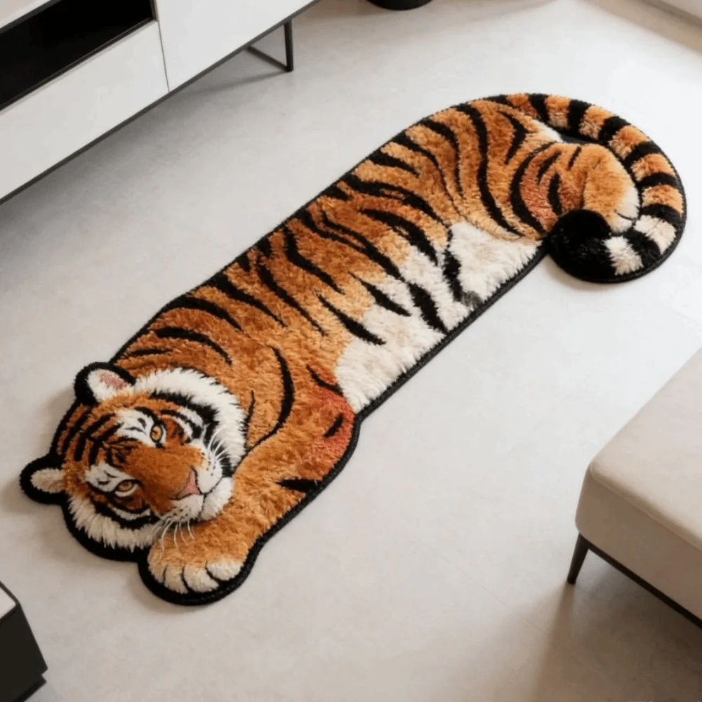 Unique 2D Flat Tiger Bedroom Carpet Non-slip Abrasion-resistant Doormat Water-absorbing Lifelike Bedside Rug Home Decor