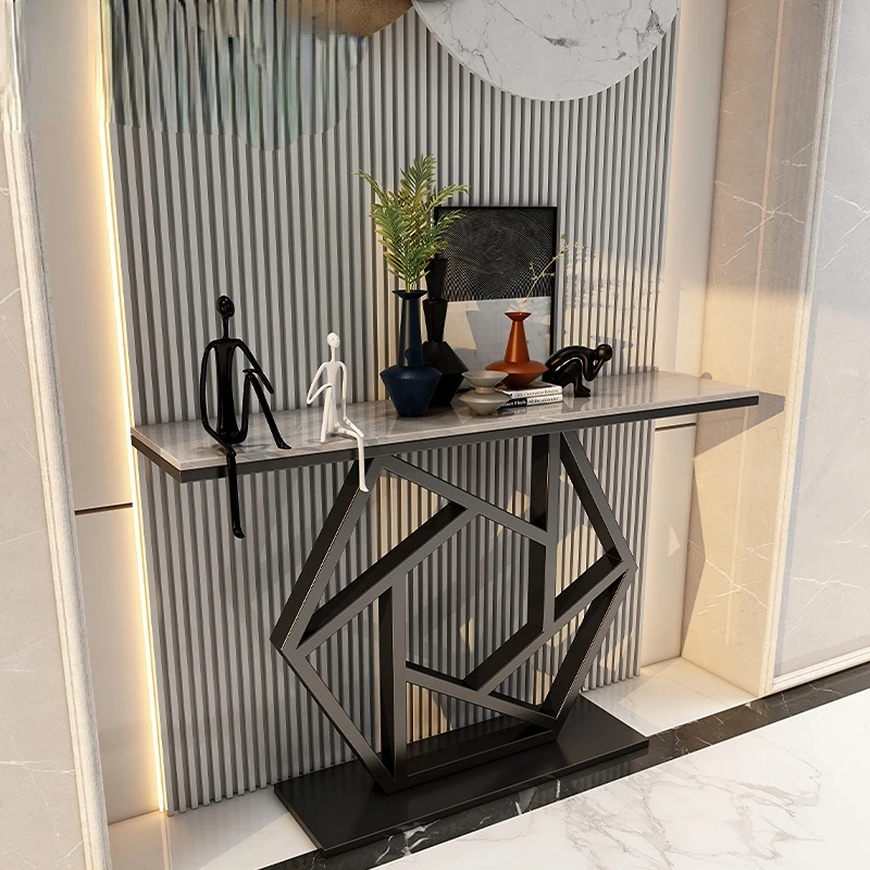 

Роскошная Скандинавская консоль с каменной пластиной, современный минималистичный длинный узкий стол, стеллаж для хранения, домашний шкаф