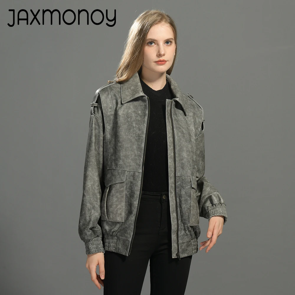 Jaxmonoy Damen Echt lederjacke Frühling Schaffell Bomber jacken Dame Mode Echt leder Mantel Neuankömmling Herbst