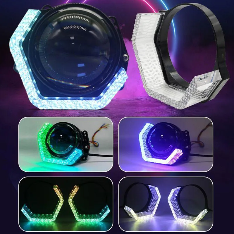 

3 Inch Bi Led Projector Lens Decorative Mask for Motorcycle Car with RGB Angel Eyes Bluetooth Control