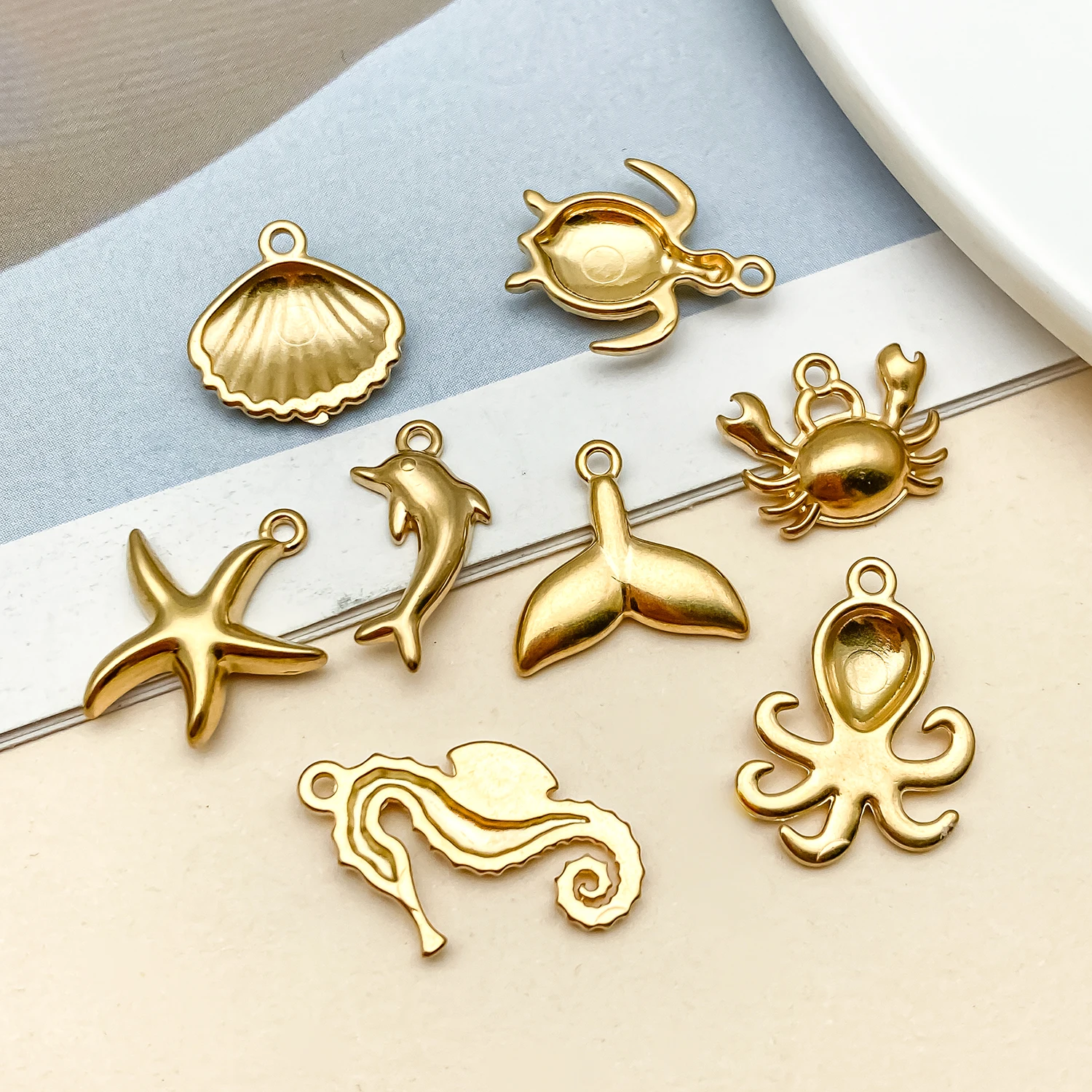 8pcs/Lot Stainless Steel Marine Life Shell Charms Starfish Pendants For Diy Making Bracelet Necklace Jewelry Accessory Wholesale