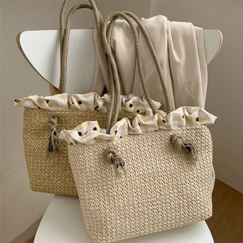

Summer Straw Woven Bag For Women Korean Fashion Large Capacity Casual Handbag Shoulder Bag