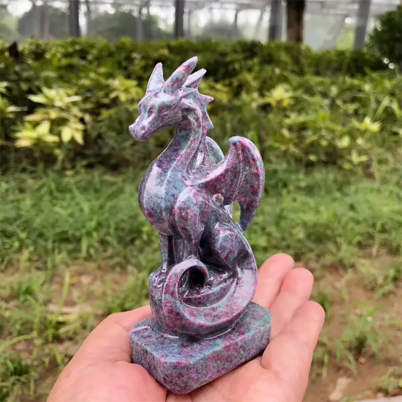 Natural Sapphire Dragon Carving Figurine Ornament Healing Craft Home Decor Stone Holiday Gift 1PCS