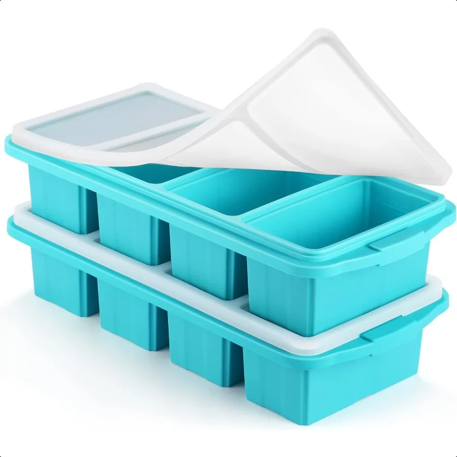 

Silicone Freezer Tray With Lid Silicone Freezer Food Molds Large Ice Cube TraySilicone Freezer Container Freeze Store Soup Sauc