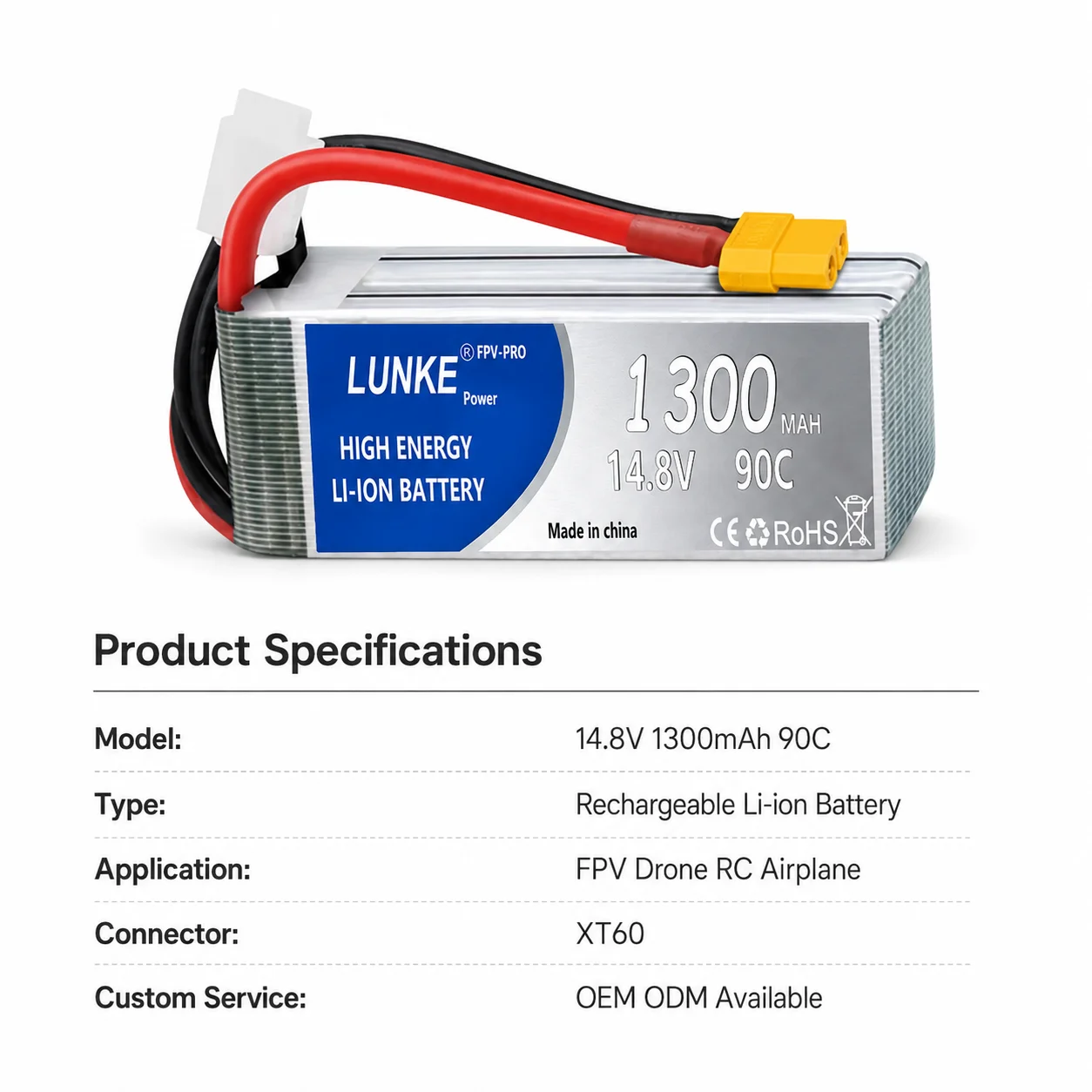 Batterie Lipo 2S 3S 1300mah 4S 5S 6S 1500mah 1800mah 2200mah 2600mah 7.4V 11.1V 14.8V 18.5V 22.2V pour drones FPV et avions