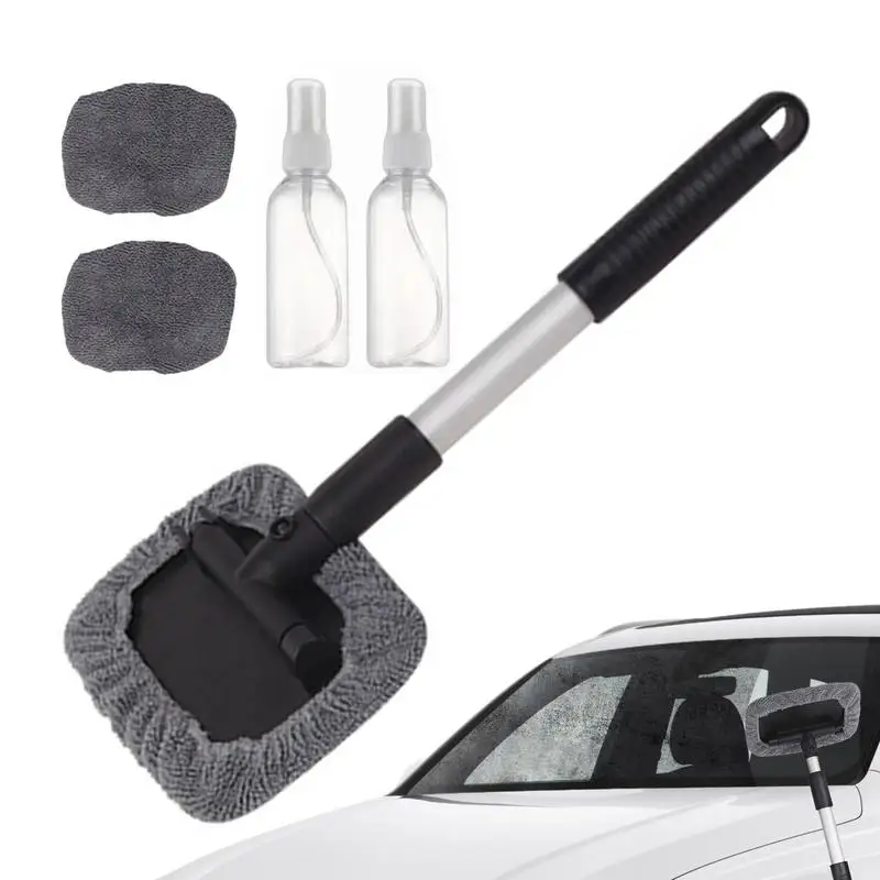 

Car Cleaning Window Tool Extendable Handle Wiper Microfiber Pads Spray Bottle Set Car Window Cleaning Supplies Wash Kit Strong