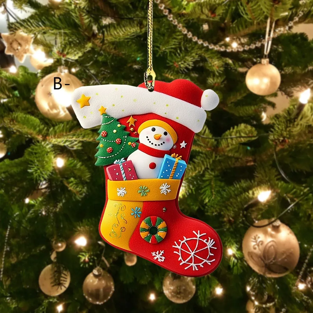 Christmas Sock Surprise Gift Box Acrylic Pendant Xmas Tree Hanging Ornament Decorations 2025 Navidad Home 2026 New Year Gift
