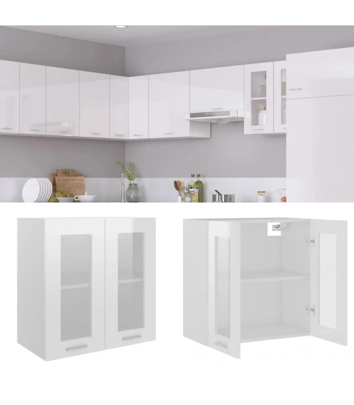 Kitchen cabinets hanging cabinet crystal and chipboard white glitter 60x31x60 cm