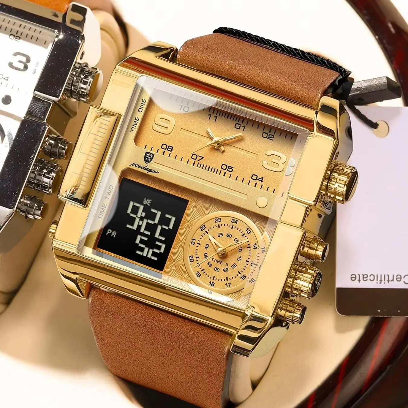 Luxury Man Wristwatch Rectangle Waterproof Luminous Day Week Men Watch Digital Multifunction Men's Watches Quartz Reloj