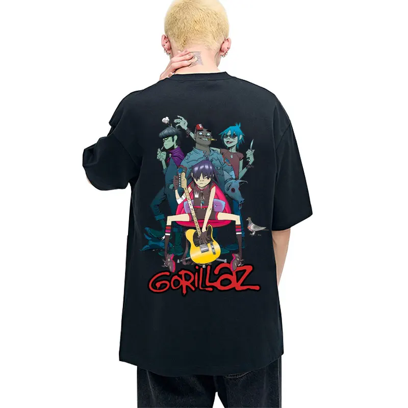 

Rock Band Gorillaz Print T-shirt Male Vintage Casual Soft Cotton T Shirts Summer Men Women Hip Hop Gothic Oversized Streetwear