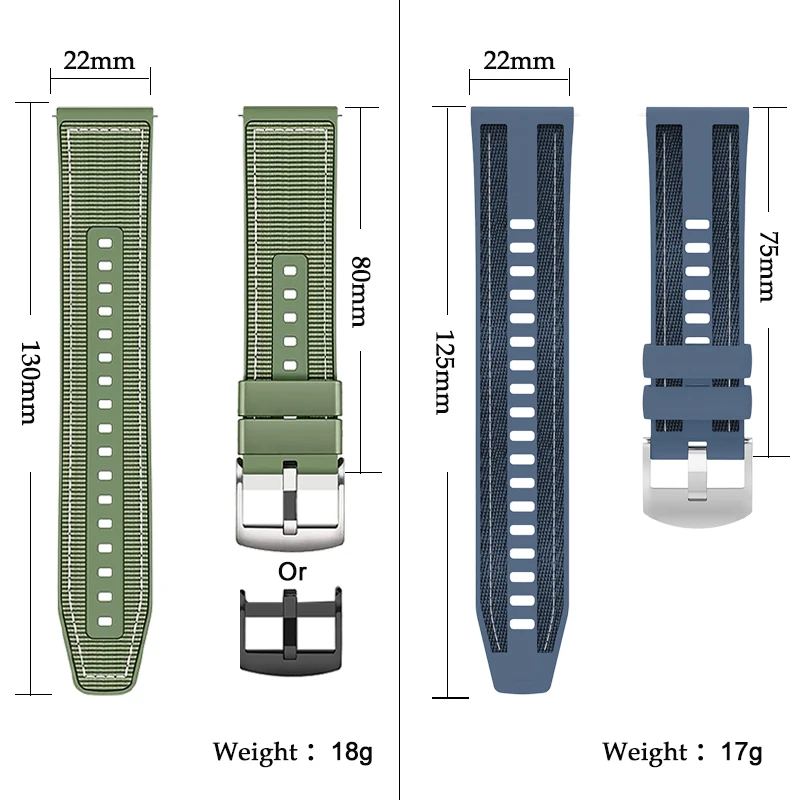 22mm Replacement Silicone Nylon Wrist Watch Band Fit for Huawei Watch Ultimate Soft Strap Suitable for Huawei Watch GT3 Pro 46mm